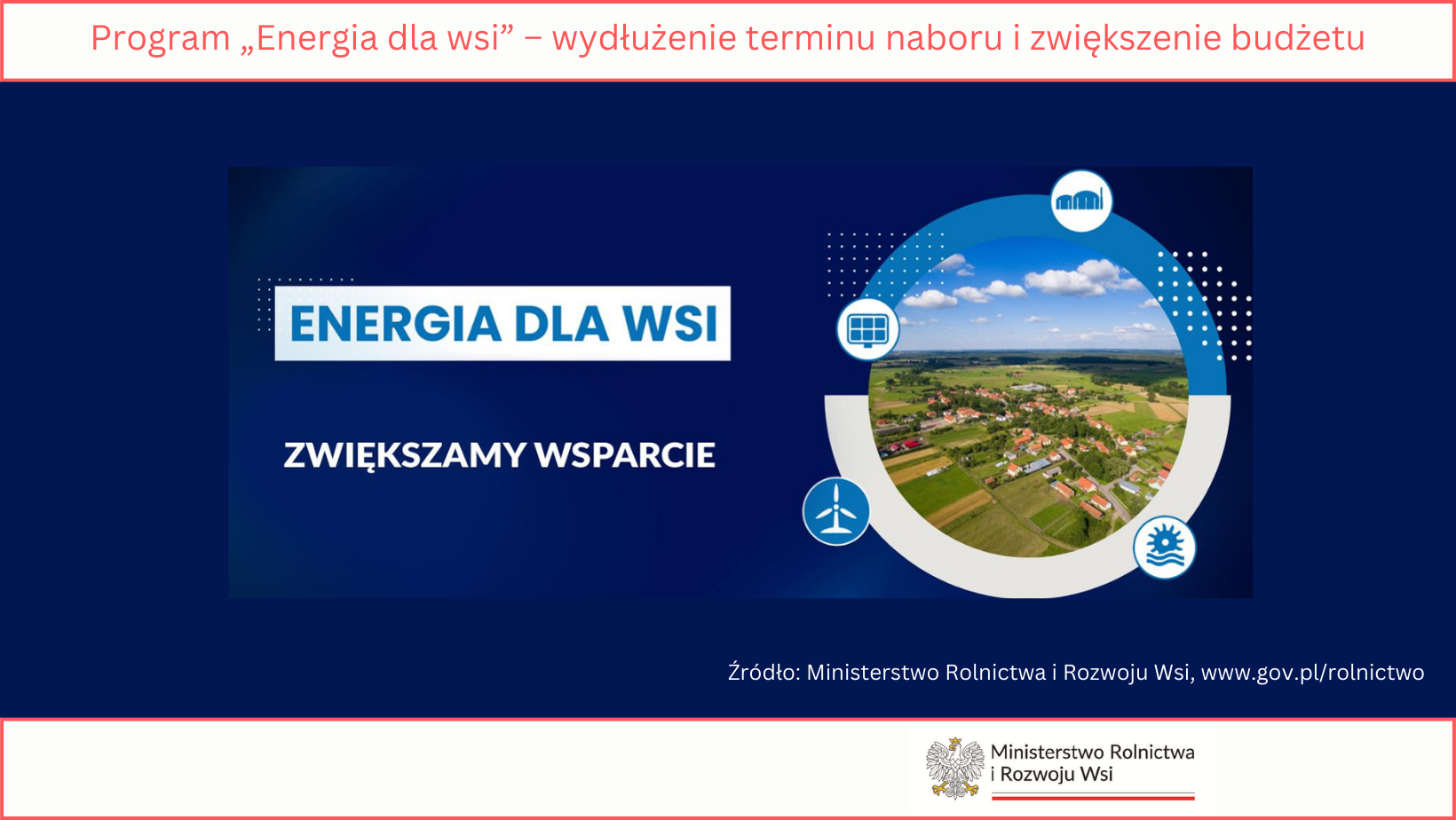 Program „Energia dla wsi” – wydłużenie terminu naboru i zwiększenie budżetu