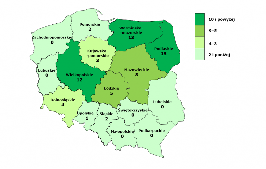 terytorialne rozmieszczenie mikrobiogazowni w Polsce na koniec 2024 roku 1024x651